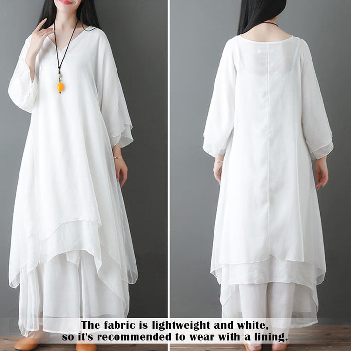Buddha Stones V-Ausschnitt Midi-Tunika-Kleid Hose mit weitem Bein Meditation Zen Praxis Tanzkleidung - image 9