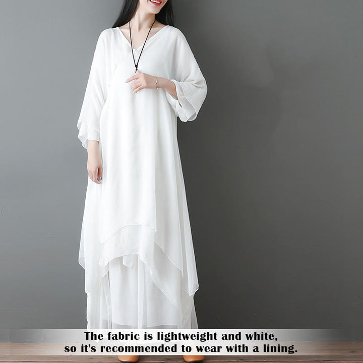 Buddha Stones V-Ausschnitt Midi-Tunika-Kleid Hose mit weitem Bein Meditation Zen Praxis Tanzkleidung - image 5
