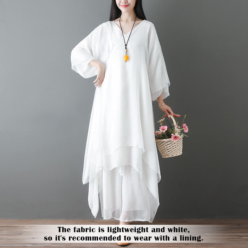 Buddha Stones V-Ausschnitt Midi-Tunika-Kleid Hose mit weitem Bein Meditation Zen Praxis Tanzkleidung - image 3