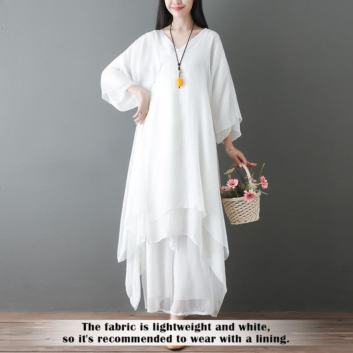 Buddha Stones V-Ausschnitt Midi-Tunika-Kleid Hose mit weitem Bein Meditation Zen Praxis Tanzkleidung - image 3