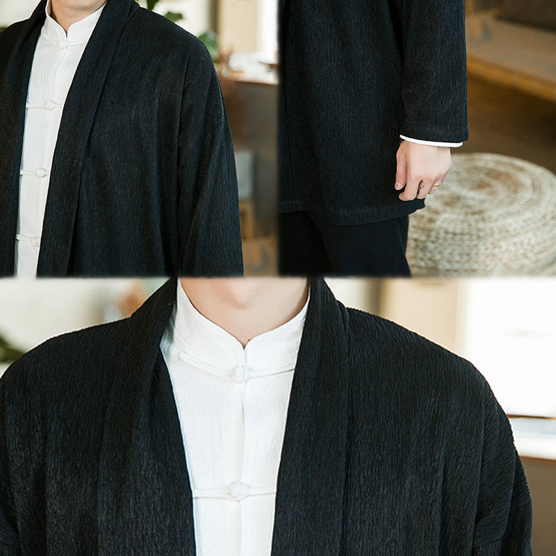Buddha Stones Spring Pure Color Offene Vorderseite Baumwolle Leinen Herren Langarm Jacke Kimono - image 9