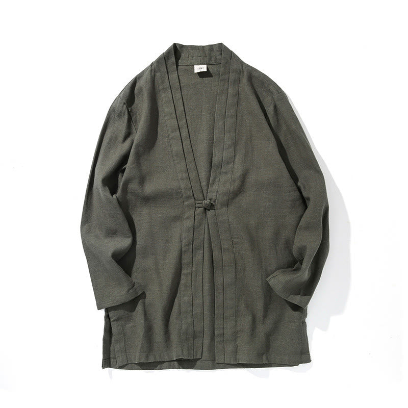 Buddha Stones Schlichtes, schlichtes Design, offene Vorderseite, Baumwolle, Leinen, Herren-Kimono mit langen Ärmeln - image 11
