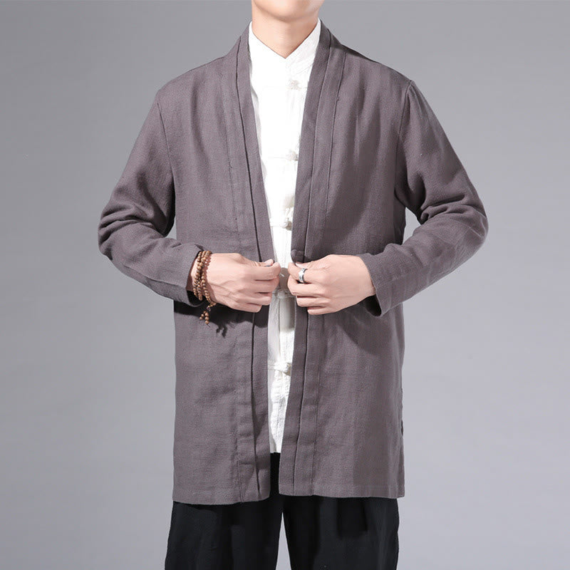 Buddha Stones Schlichtes, schlichtes Design, offene Vorderseite, Baumwolle, Leinen, Herren-Kimono mit langen Ärmeln - Dunkelgrau - US/ UK/AU42，EU52 (3XL) - image 29