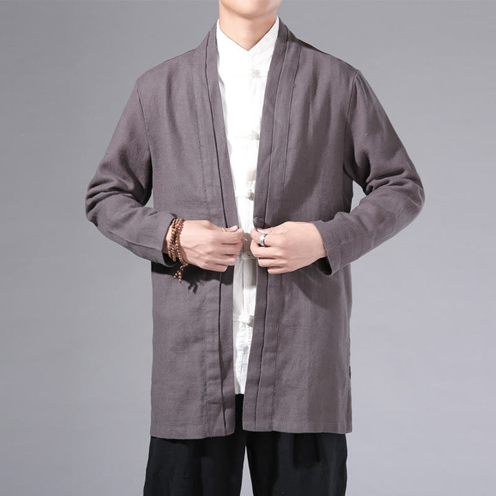 Buddha Stones Schlichtes, schlichtes Design, offene Vorderseite, Baumwolle, Leinen, Herren-Kimono mit langen Ärmeln - Dunkelgrau - US/ UK/AU42，EU52 (3XL) - image 29