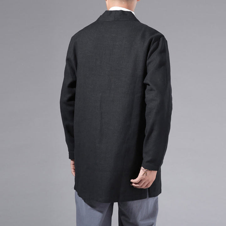 Buddha Stones Schlichtes, schlichtes Design, offene Vorderseite, Baumwolle, Leinen, Herren-Kimono mit langen Ärmeln - image 19