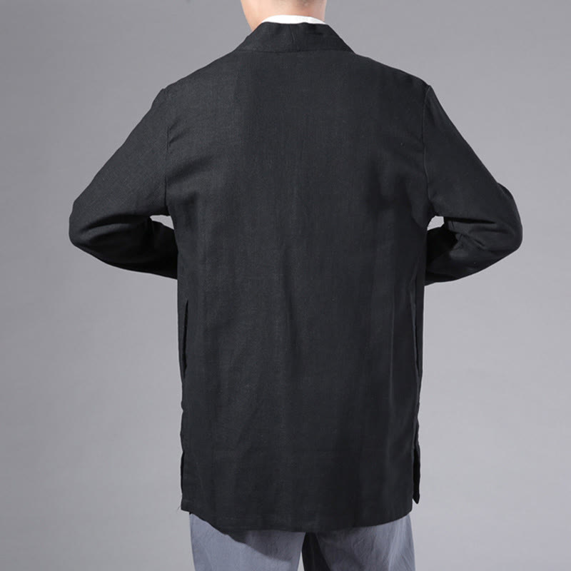 Buddha Stones Schlichtes, schlichtes Design, offene Vorderseite, Baumwolle, Leinen, Herren-Kimono mit langen Ärmeln - image 14