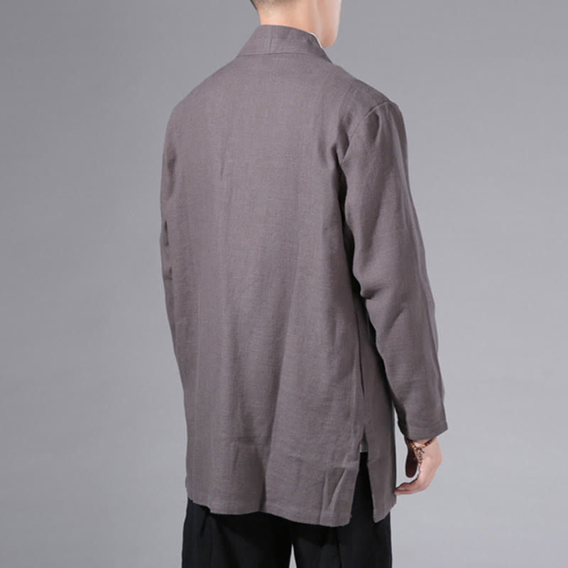 Buddha Stones Schlichtes, schlichtes Design, offene Vorderseite, Baumwolle, Leinen, Herren-Kimono mit langen Ärmeln - image 35