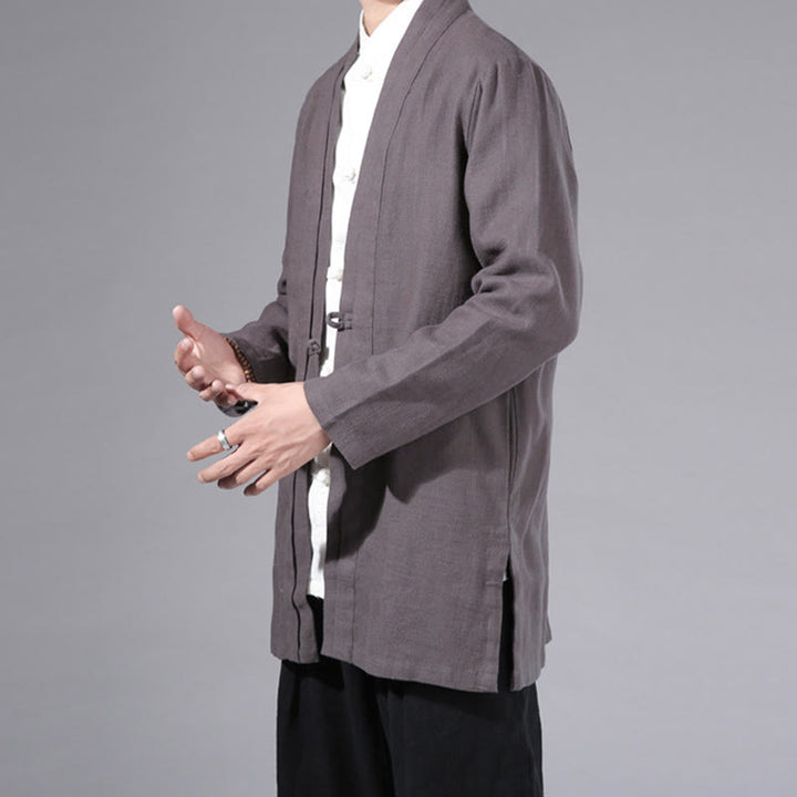 Buddha Stones Schlichtes, schlichtes Design, offene Vorderseite, Baumwolle, Leinen, Herren-Kimono mit langen Ärmeln - image 34