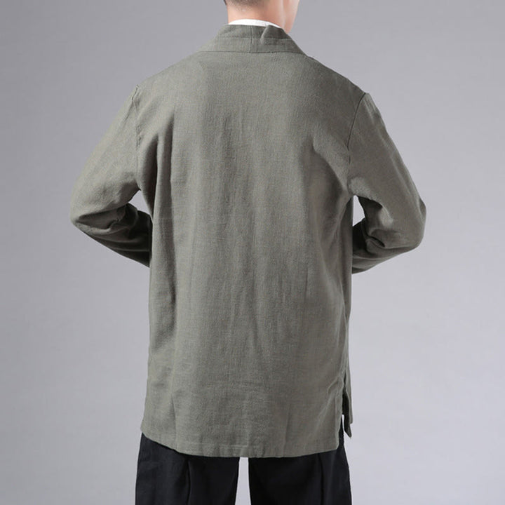 Buddha Stones Schlichtes, schlichtes Design, offene Vorderseite, Baumwolle, Leinen, Herren-Kimono mit langen Ärmeln - image 4
