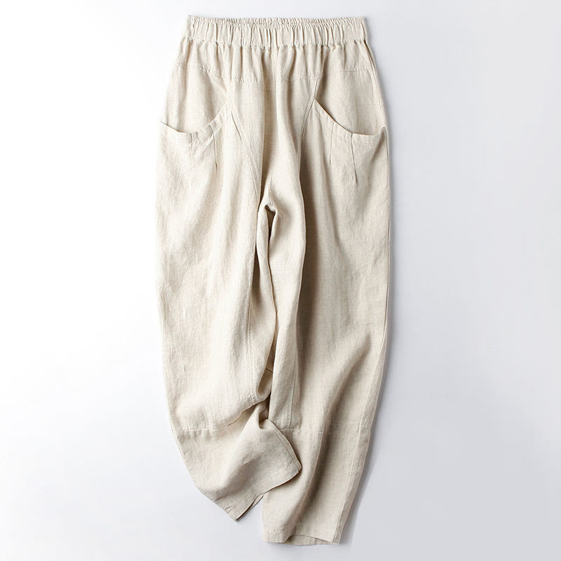 Buddha Stones Lässige Haremshose aus Baumwolle mit hoher Taille und Taschen für Damen, Länge 7–8 - Beige - US8-10， UK/AU12-14，EU40-42 (2XL) - image 1