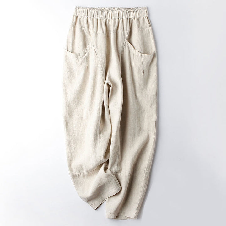 Buddha Stones Lässige Haremshose aus Baumwolle mit hoher Taille und Taschen für Damen, Länge 7–8 - Beige - US8-10， UK/AU12-14，EU40-42 (2XL) - image 1
