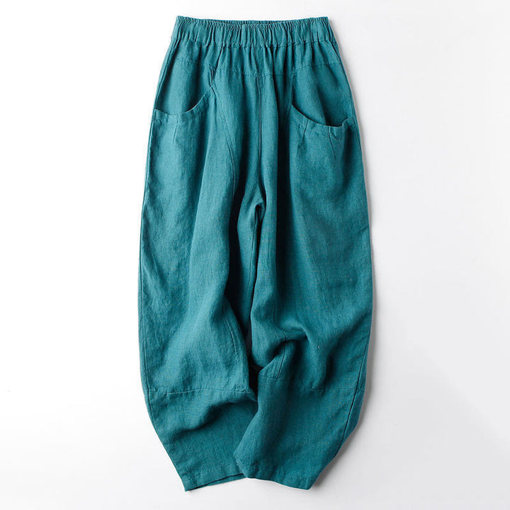Buddha Stones Lässige Haremshose aus Baumwolle mit hoher Taille und Taschen für Damen, Länge 7–8 - DunkelCyan - US8-10， UK/AU12-14，EU40-42 (2XL) - image 9