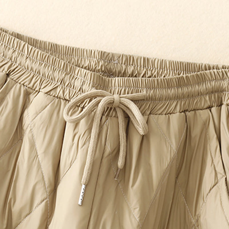 Buddha Stones Lässige Baumwollhose mit hoher Taille und Kordelzug-Design für Damen mit weitem Bein und Taschen - image 1