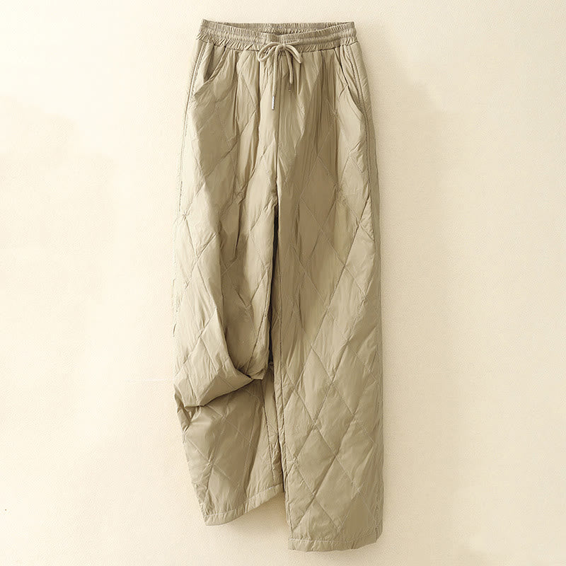 Buddha Stones Lässige Baumwollhose mit hoher Taille und Kordelzug-Design für Damen mit weitem Bein und Taschen - Blasse Goldrute - US8-10， UK/AU12-14，EU40-42 (2XL) - image 1