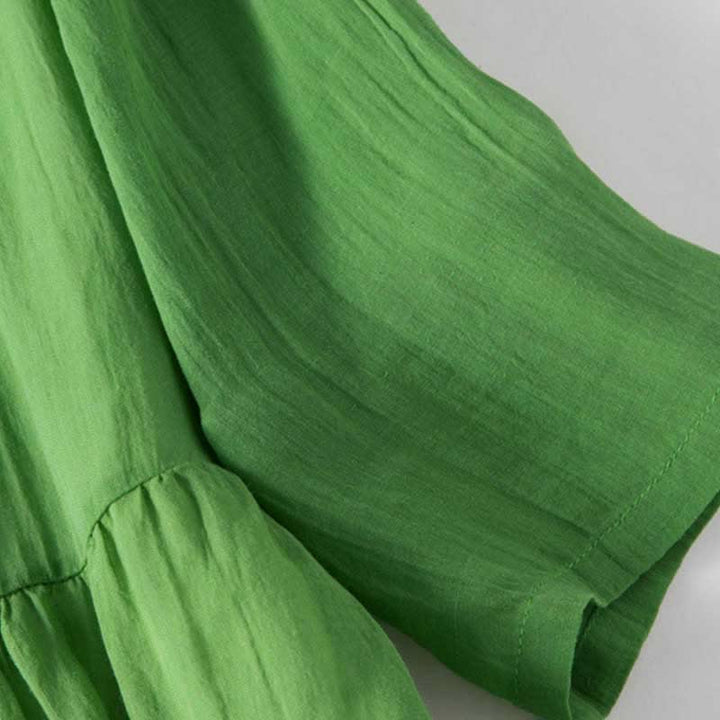 Buddha Stones Sommer-Midikleid aus Baumwolle mit V-Ausschnitt und halblangen Ärmeln - image 4