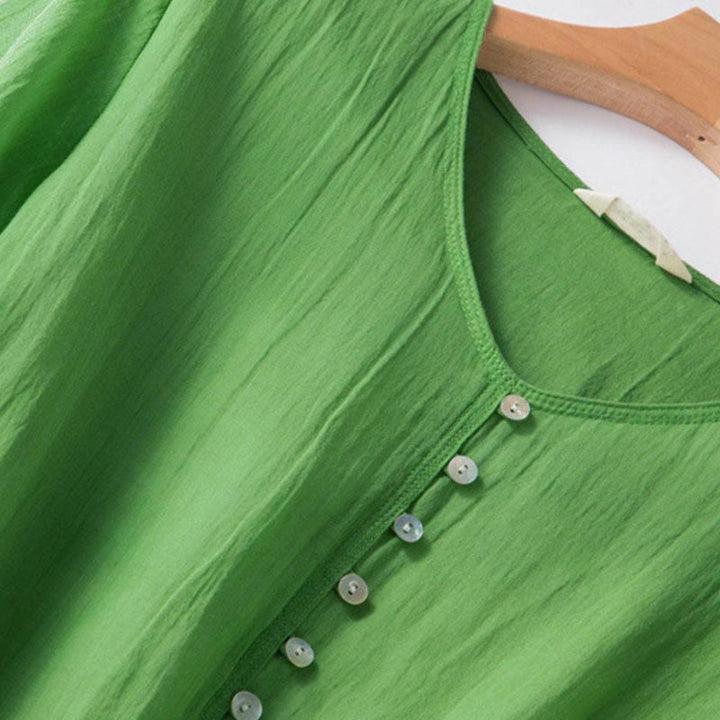 Buddha Stones Sommer-Midikleid aus Baumwolle mit V-Ausschnitt und halblangen Ärmeln - image 6