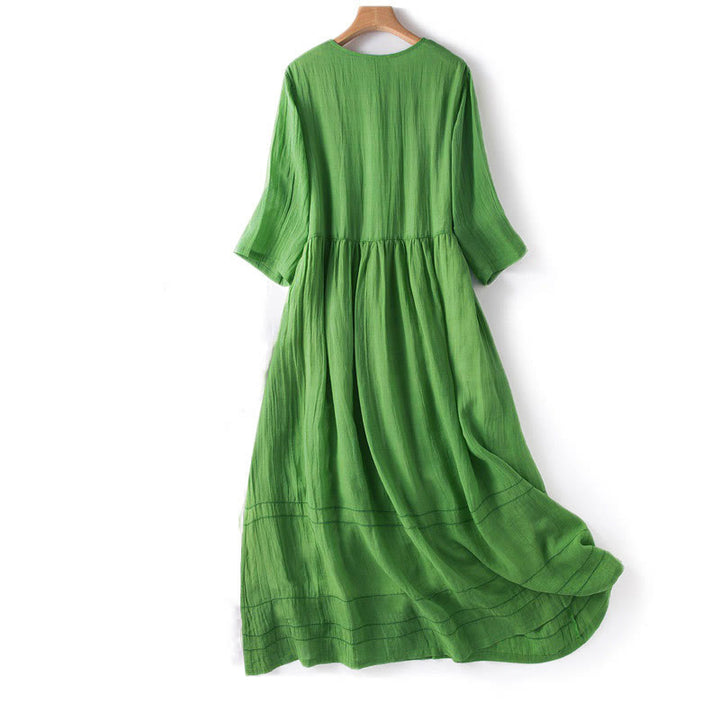 Buddha Stones Sommer-Midikleid aus Baumwolle mit V-Ausschnitt und halblangen Ärmeln - image 12