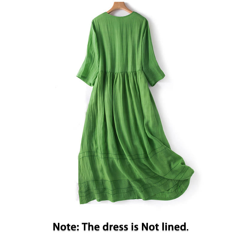 Buddha Stones Sommer-Midikleid aus Baumwolle mit V-Ausschnitt und halblangen Ärmeln - image 1