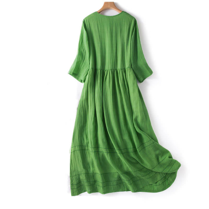 Buddha Stones Sommer-Midikleid aus Baumwolle mit V-Ausschnitt und halblangen Ärmeln - image 13
