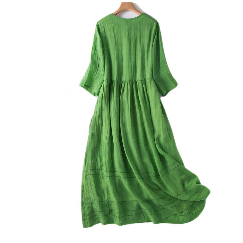 Buddha Stones Sommer-Midikleid aus Baumwolle mit V-Ausschnitt und halblangen Ärmeln - image 10