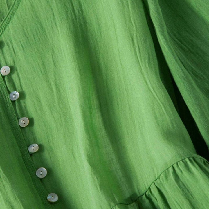 Buddha Stones Sommer-Midikleid aus Baumwolle mit V-Ausschnitt und halblangen Ärmeln - image 8