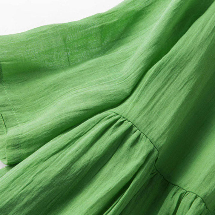 Buddha Stones Sommer-Midikleid aus Baumwolle mit V-Ausschnitt und halblangen Ärmeln - image 15