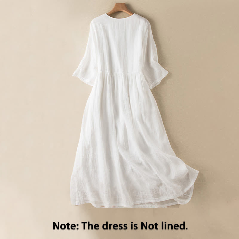 Buddha Stones Sommer-Midikleid aus Baumwolle mit V-Ausschnitt und halblangen Ärmeln - image 17