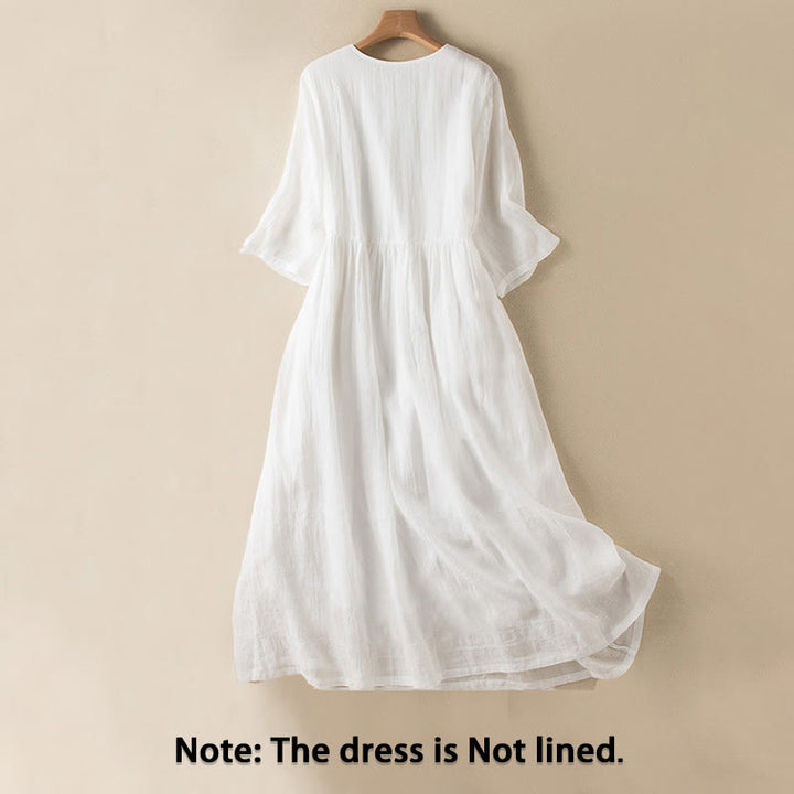 Buddha Stones Sommer-Midikleid aus Baumwolle mit V-Ausschnitt und halblangen Ärmeln - image 17