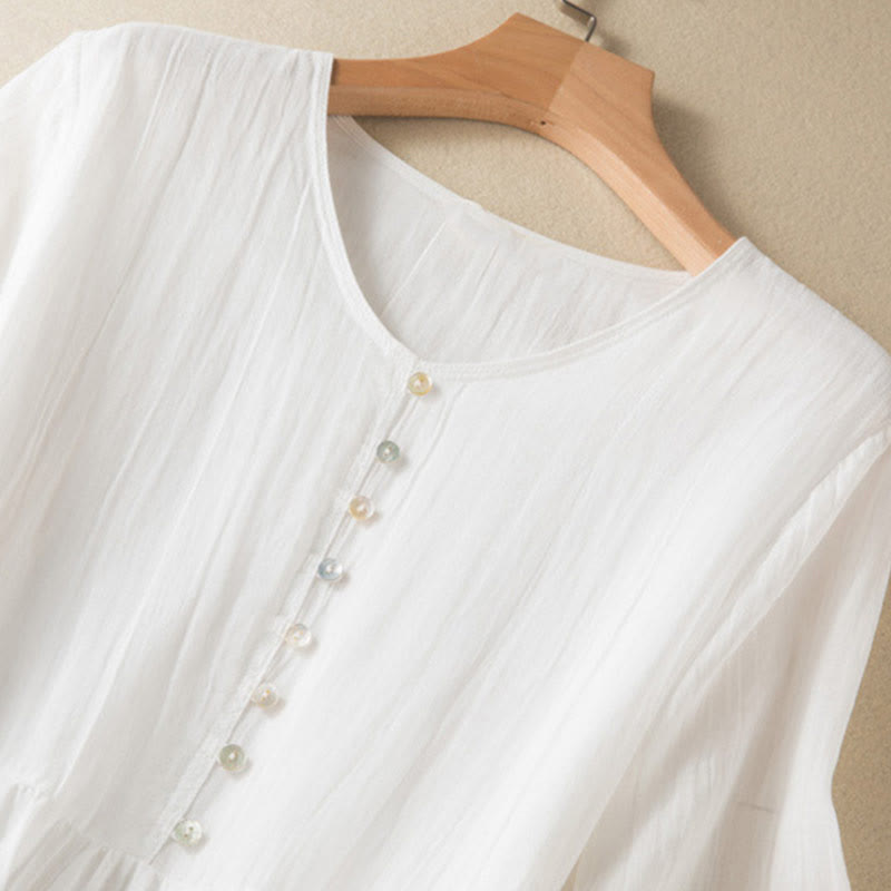 Buddha Stones Sommer-Midikleid aus Baumwolle mit V-Ausschnitt und halblangen Ärmeln - image 18