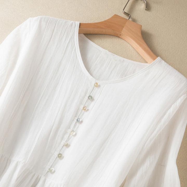 Buddha Stones Sommer-Midikleid aus Baumwolle mit V-Ausschnitt und halblangen Ärmeln - image 31