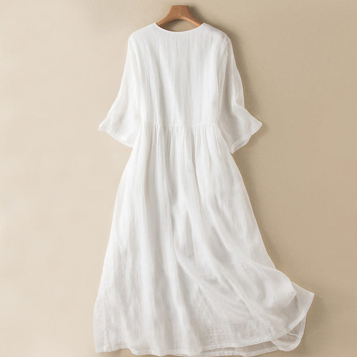 Buddha Stones Sommer-Midikleid aus Baumwolle mit V-Ausschnitt und halblangen Ärmeln - image 23