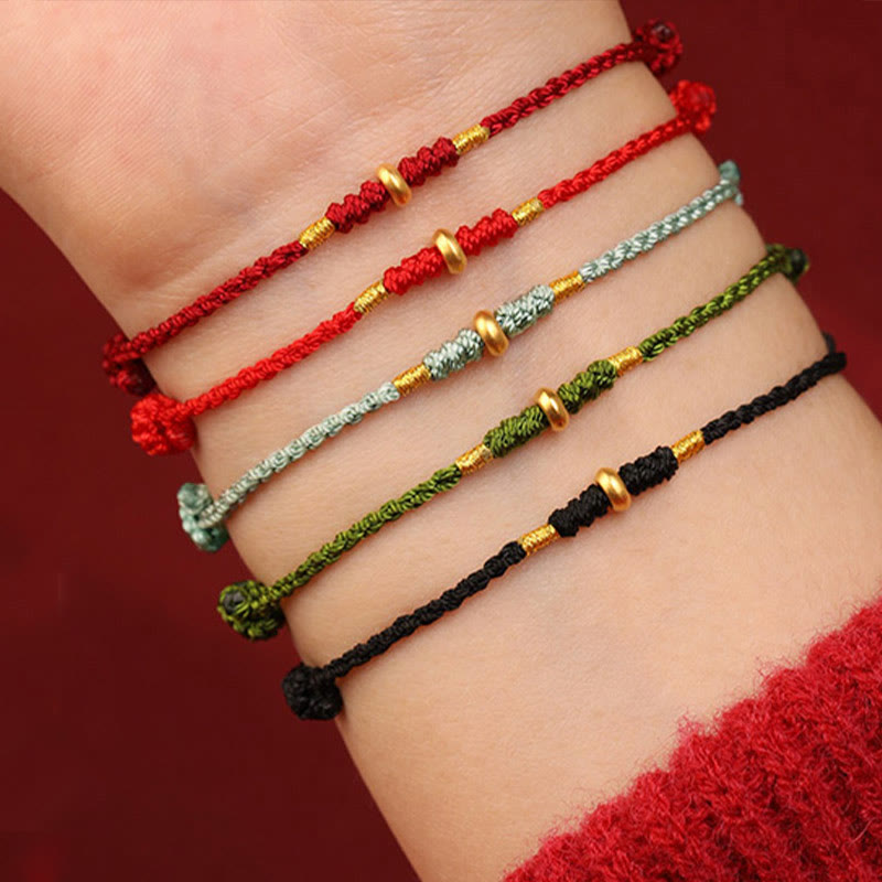 Buddha Stones 999 Gold Kleine Glücksperlen Schnur Schutz Glück Geflochtenes Armband Fußkettchen - image 17