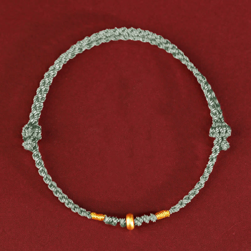 Buddha Stones 999 Gold Kleine Glücksperlen Schnur Schutz Glück Geflochtenes Armband Fußkettchen - 999 Gold Fußkettchen (Umfang 19–23 cm) - Hellgrünes Seil - image 10