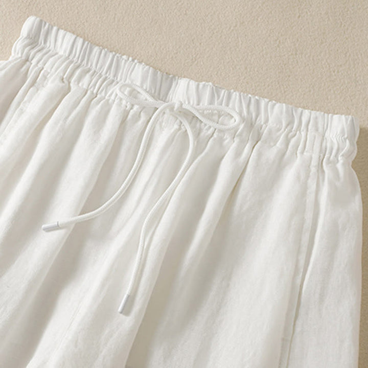 Buddha Stones Commute Damenhose mit weitem Bein und Kordelzug aus Baumwolle und Leinen im schlichten Design mit Taschen - image 30