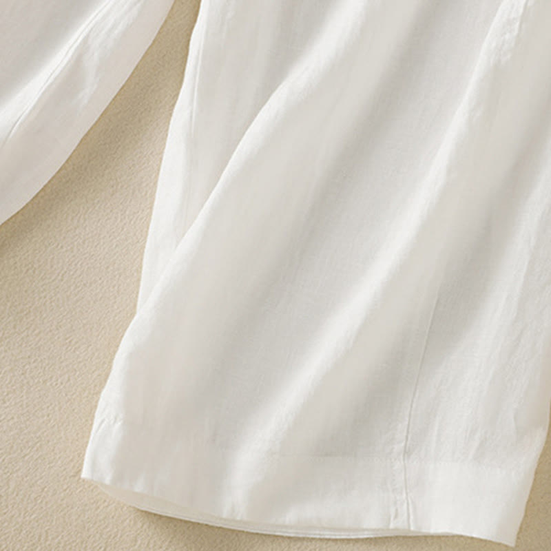 Buddha Stones Commute Damenhose mit weitem Bein und Kordelzug aus Baumwolle und Leinen im schlichten Design mit Taschen - image 33