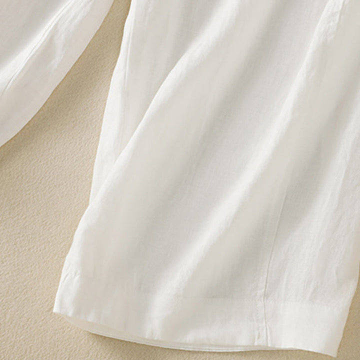 Buddha Stones Commute Damenhose mit weitem Bein und Kordelzug aus Baumwolle und Leinen im schlichten Design mit Taschen - image 33