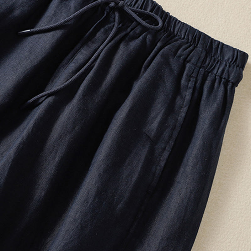 Buddha Stones Commute Damenhose mit weitem Bein und Kordelzug aus Baumwolle und Leinen im schlichten Design mit Taschen - image 16