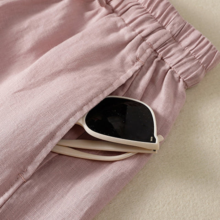 Buddha Stones Commute Damenhose mit weitem Bein und Kordelzug aus Baumwolle und Leinen im schlichten Design mit Taschen - image 24