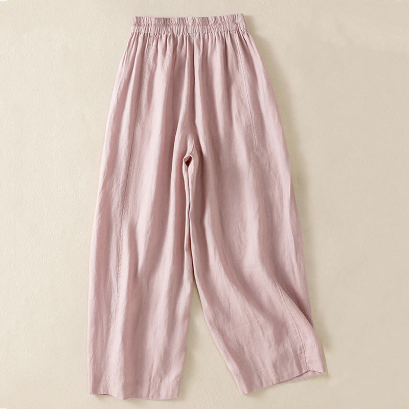 Buddha Stones Commute Damenhose mit weitem Bein und Kordelzug aus Baumwolle und Leinen im schlichten Design mit Taschen - image 21