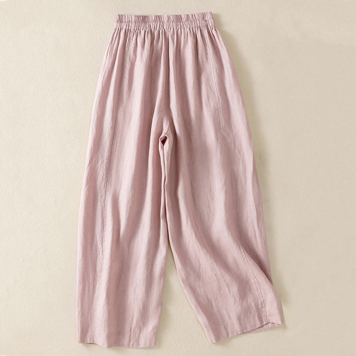 Buddha Stones Commute Damenhose mit weitem Bein und Kordelzug aus Baumwolle und Leinen im schlichten Design mit Taschen - image 21