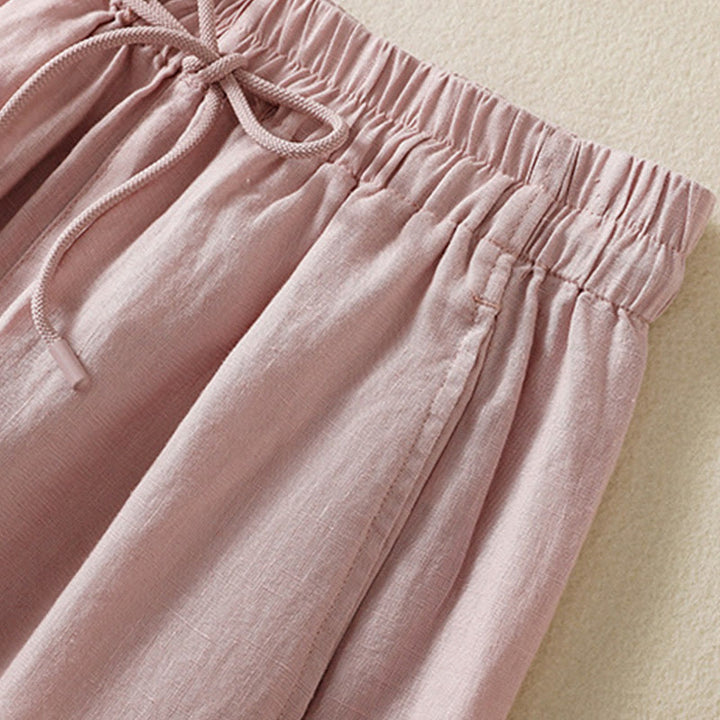 Buddha Stones Commute Damenhose mit weitem Bein und Kordelzug aus Baumwolle und Leinen im schlichten Design mit Taschen - image 22