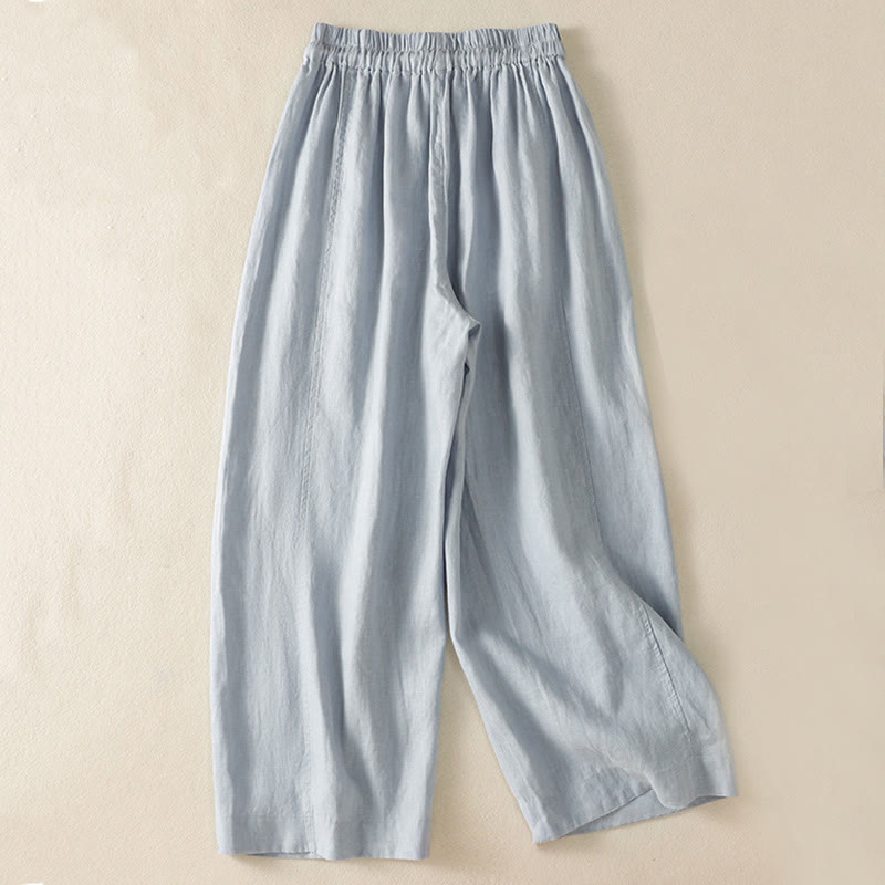 Buddha Stones Commute Damenhose mit weitem Bein und Kordelzug aus Baumwolle und Leinen im schlichten Design mit Taschen - image 1