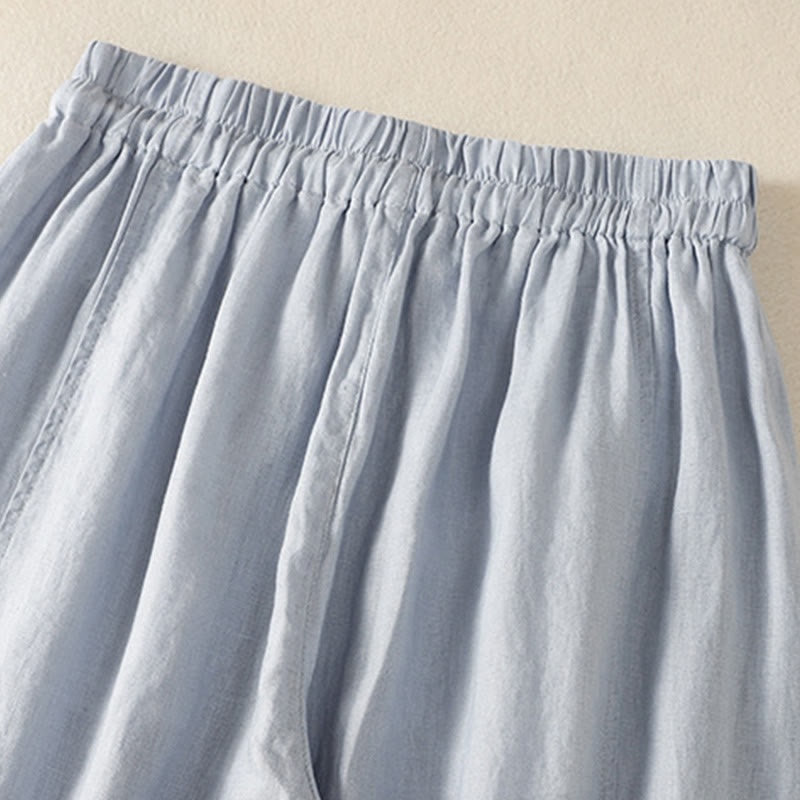 Buddha Stones Commute Damenhose mit weitem Bein und Kordelzug aus Baumwolle und Leinen im schlichten Design mit Taschen - image 4