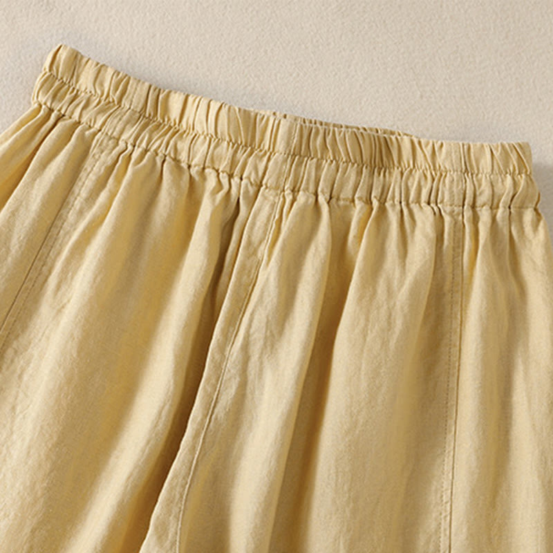 Buddha Stones Commute Damenhose mit weitem Bein und Kordelzug aus Baumwolle und Leinen im schlichten Design mit Taschen - image 11