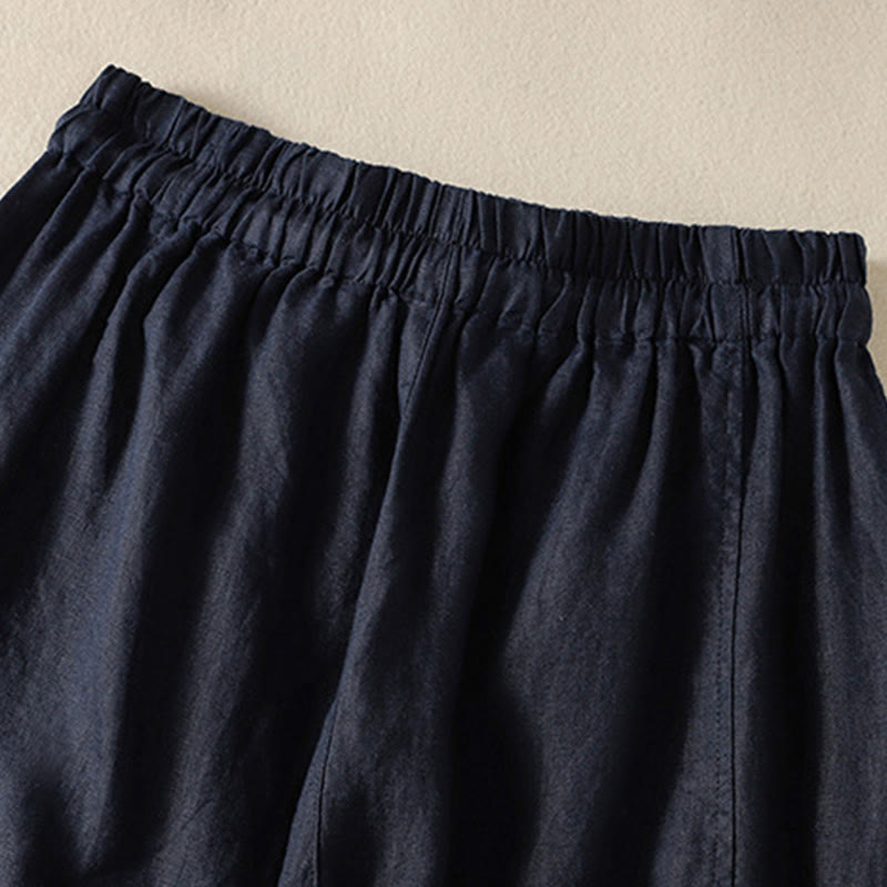 Buddha Stones Commute Damenhose mit weitem Bein und Kordelzug aus Baumwolle und Leinen im schlichten Design mit Taschen - image 17