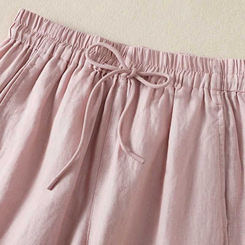 Buddha Stones Commute Damenhose mit weitem Bein und Kordelzug aus Baumwolle und Leinen im schlichten Design mit Taschen - image 21