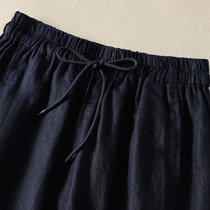 Buddha Stones Commute Damenhose mit weitem Bein und Kordelzug aus Baumwolle und Leinen im schlichten Design mit Taschen - image 15