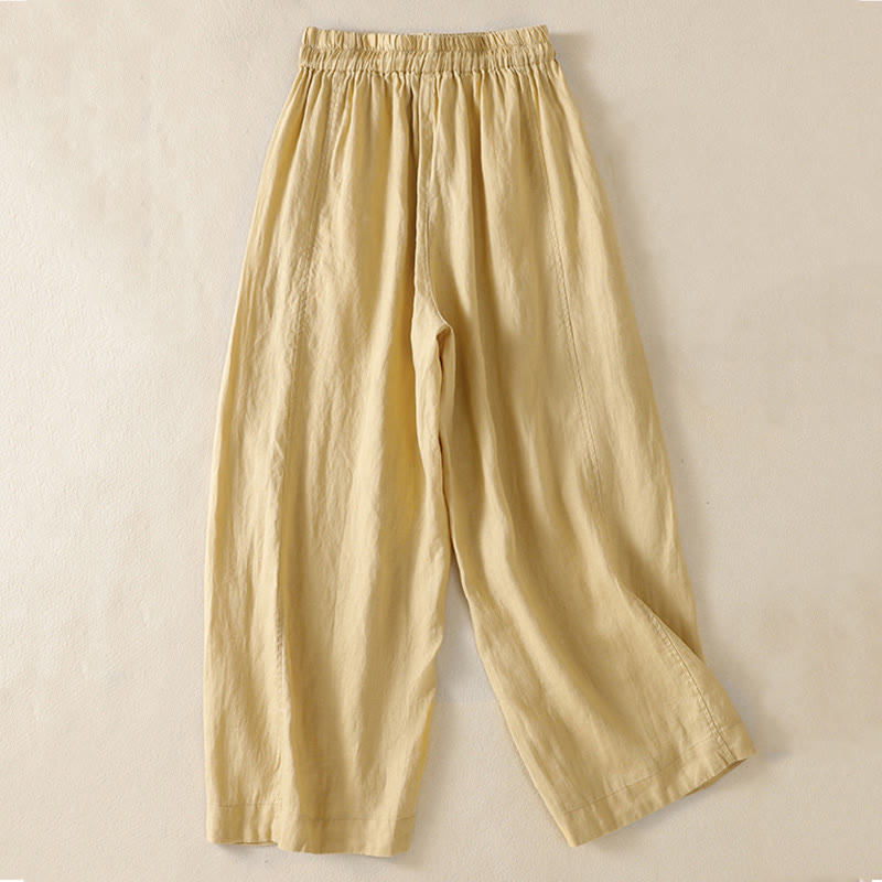 Buddha Stones Commute Damenhose mit weitem Bein und Kordelzug aus Baumwolle und Leinen im schlichten Design mit Taschen - image 9