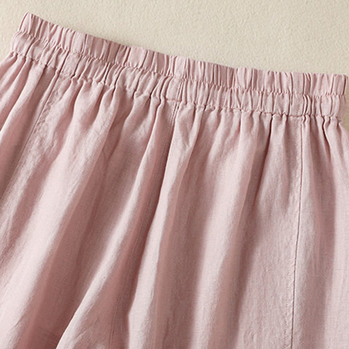 Buddha Stones Commute Damenhose mit weitem Bein und Kordelzug aus Baumwolle und Leinen im schlichten Design mit Taschen - image 23