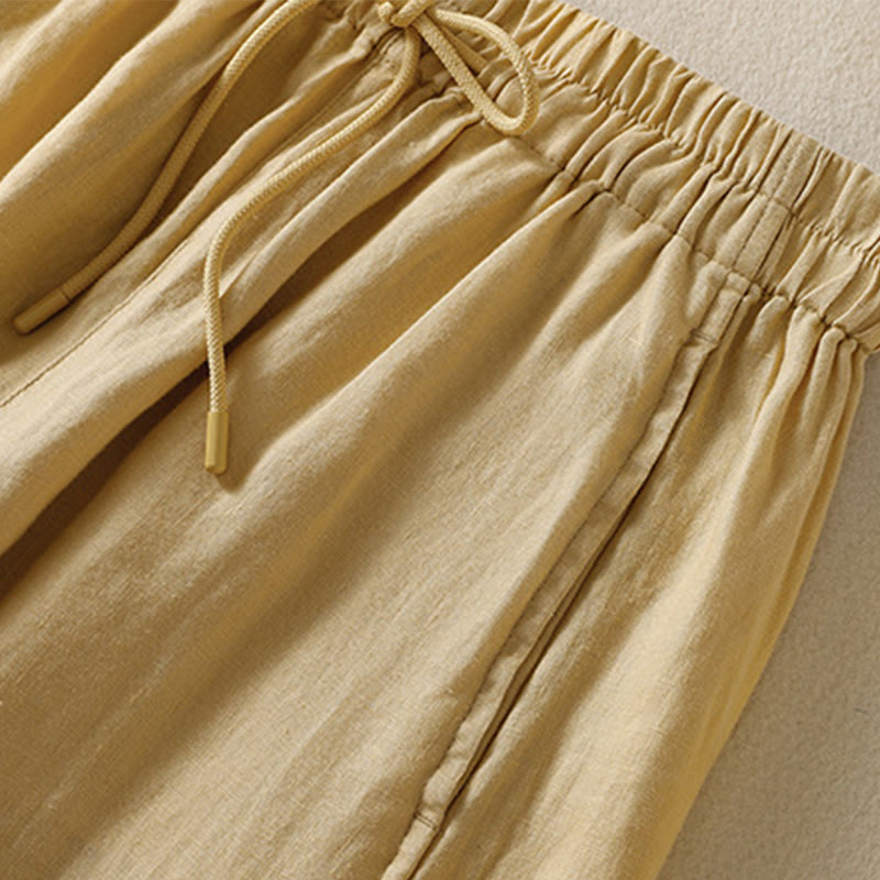 Buddha Stones Commute Damenhose mit weitem Bein und Kordelzug aus Baumwolle und Leinen im schlichten Design mit Taschen - image 11